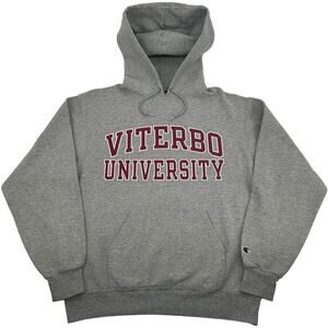 Vintage y2k Mens Grey Champion Viterbo V-Hawks University Hoodie Sweatshirt Sz M